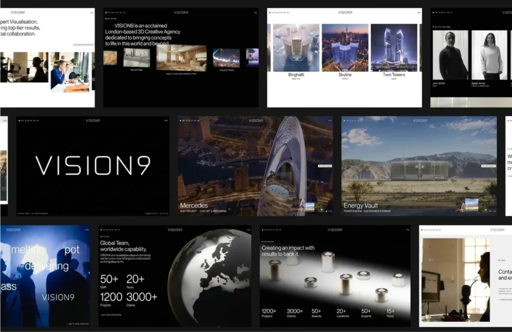 Vision9 website fifth screen showing mid-page content section with brand-consistent design