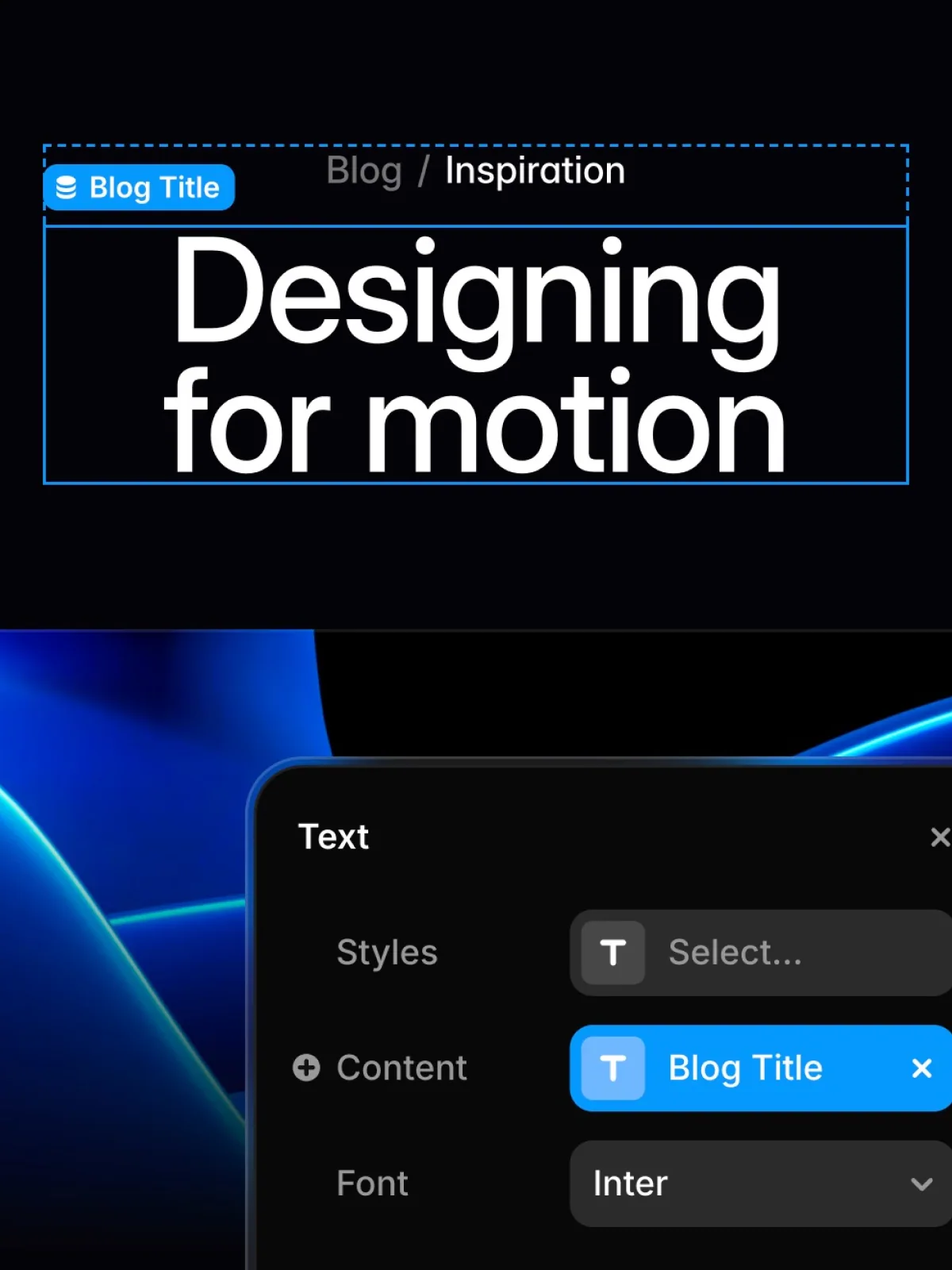 Desktop screen displaying a minimal Framer website with clean white layout, large typography and CMS content