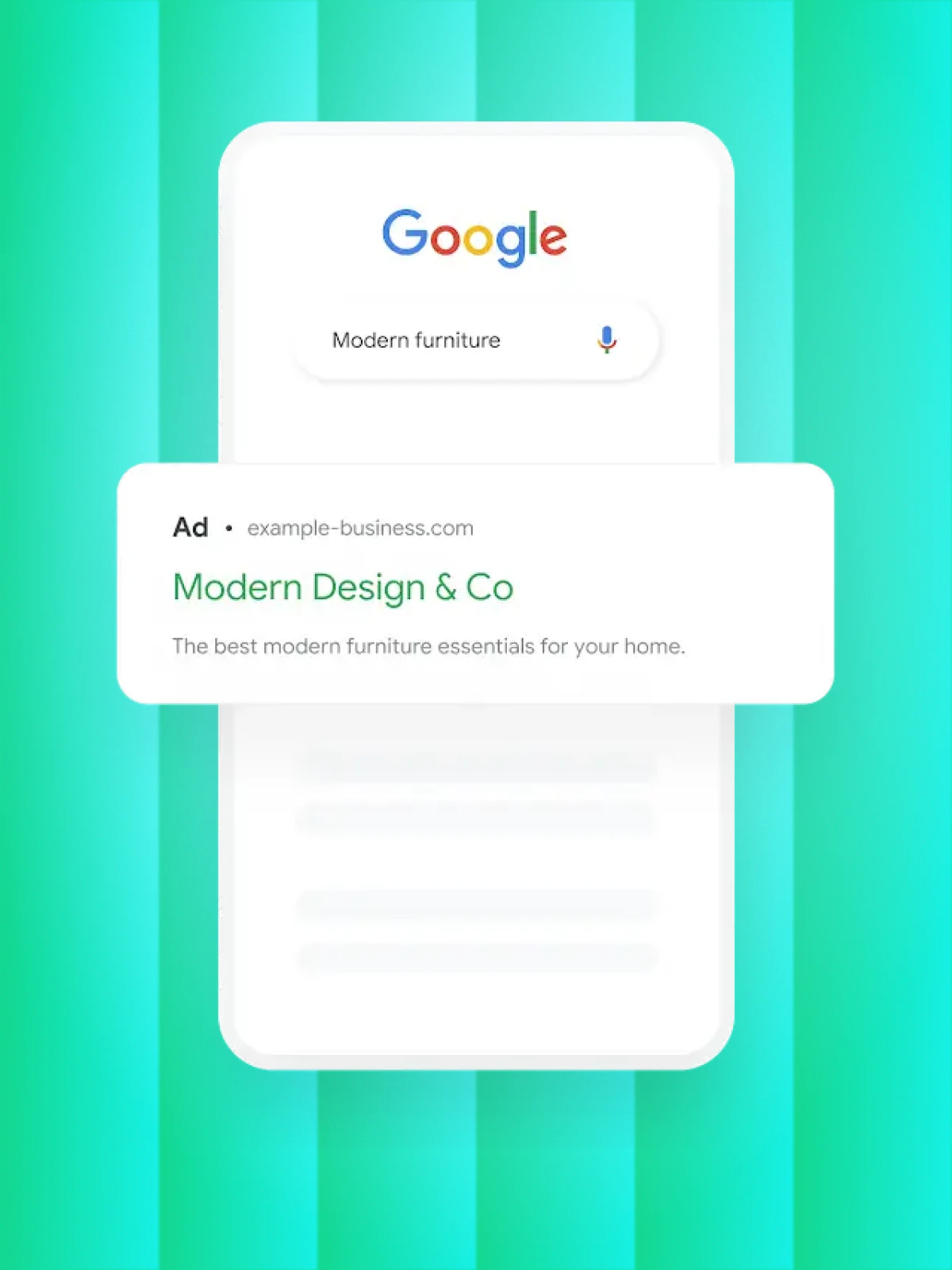 Desktop browser screenshot showing Google search results page with a responsive search advertisement